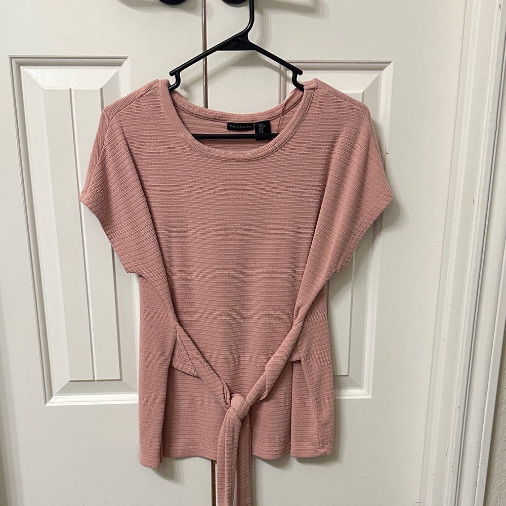 Tahari Dusty Rose Short Sleeve Tie-Front Top